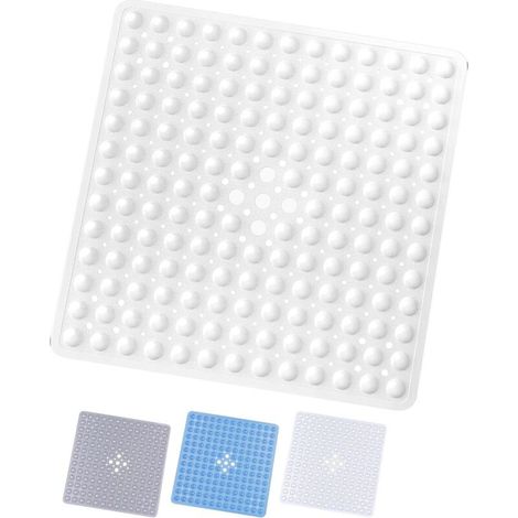 Tapis de douche carré antidérapant - 53 x 53 cm, tapis de bain en caoutchouc souple avec ventouses puissantes et trous d'évacuation (1/4)