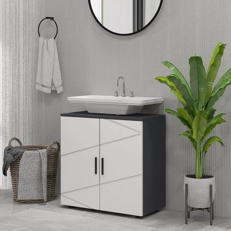 Waschbeckenunterschrank Holz Grau 60 x 30 x 60 cm mit verstellbarem Einlegeboden und U-Ausschnitt