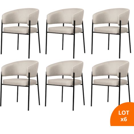 Secury-T – Lot de 6 chaises de salle à manger avec accoudoirs – Tissu beige – Pieds en métal noir – Dimensions L60 x H82 x P62 cm – Confort optimal (1/5)