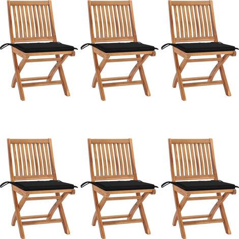 6 pcs Chaises pliables de jardin avec coussins Siège de Terrasse Chaises pliantes d'extérieur Bois de teck DHNET5882310 (1/5)
