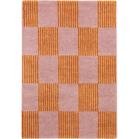 Alfombra interior con patrón damero naranja y rosa (1/5)