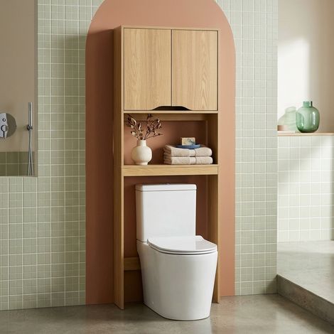 Etagère / meuble WC vintage décor bois frêne 64 x 20 x H 180 cm - Nepal
