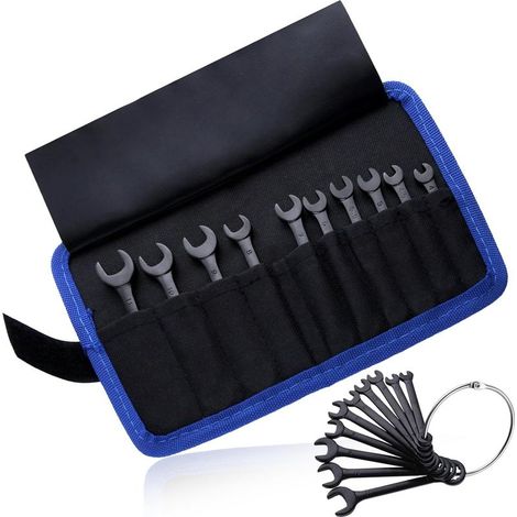 Mini-jeu de clés métriques 10 pièces, combinées à extrémité ouverte et à extrémité caissonnée 4-11mm avec sac à fermeture éclair et porte-clés, noir (1/5)