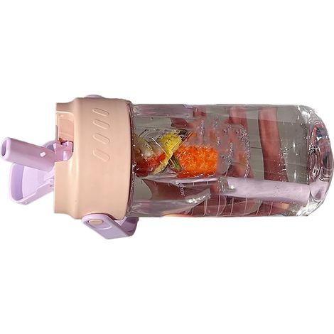 Trinkflasche mit Strohhalm, integriertem Teefilter, Griff, 700 ml Fassungsvermögen, hübsche rosa Trinkflasche für Mädchen und Frauen (1/5)