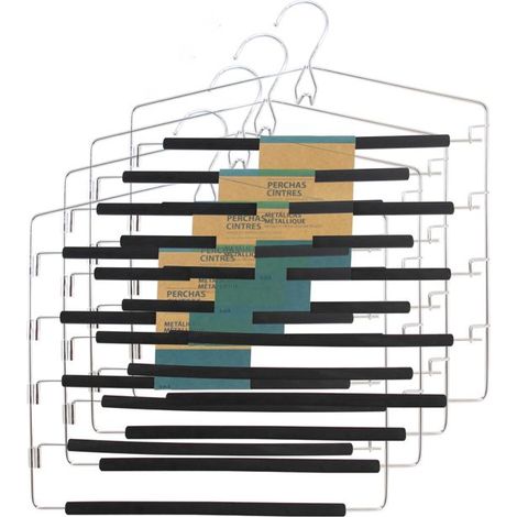 Cintre multiple en métal - JUANIO - Lot de 4 - 5 supports antidérapants - Noir - Gain de place 37,5x0,4x45 cm (1/4)