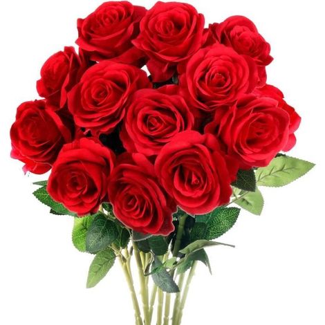 Bouquet de Roses en Soie Rouge - 12 Fleurs Artificielles - Élégance Chic (1/4)