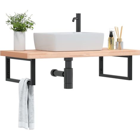 Waschbeckenregal Wandmontage Stahl und Massivholz Buche