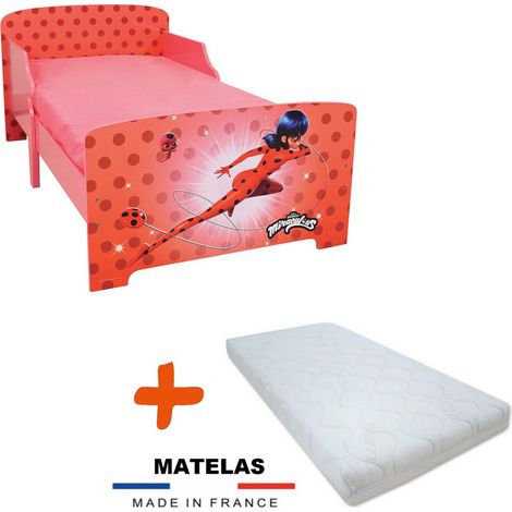 Lit+Matelas Miraculous couleur rouge Sommier + lattes + Matelas - 70x140 cm (1/5)