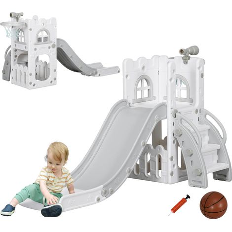 Éveil et Motricité des Petits : Toboggan Enfant 5 en 1 avec Glissière Large, Escalade, Basket et Télescope (1/5)