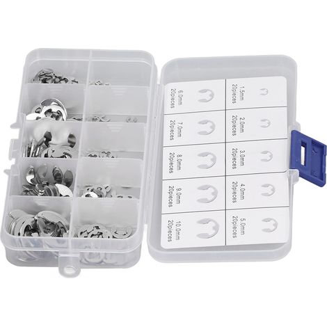 Packung mit 200 externen Edelstahl-Federringen, hochfest, Sicherungsringe für Lager, komplettes Sortiment (1/5)