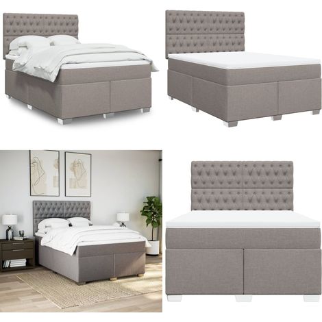 Sommier à lattes de lit avec matelas Taupe 140x190 cm Tissu - Matelas à ressorts ensachés - Sommier taupe (1/5)