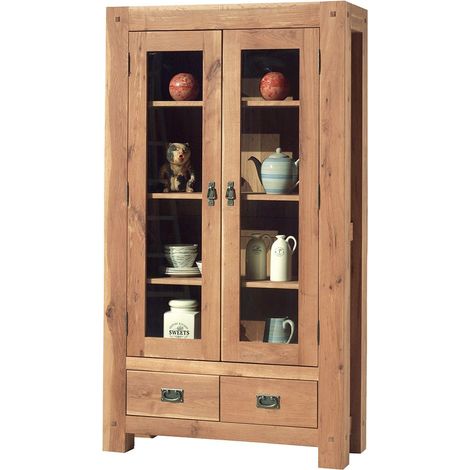 Vitrine chêne massif 100cm Lodge Casita LODVIT2 - 100x40x180 cm - Kayu Meuble (1/4)