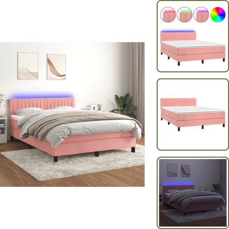 Sommier à lattes de lit avec matelas et LED Rose 140x190 cm - Lit Plateforme - Lit Capitonné - Lit Design - Lit Double - Sommier Tapissier (1/5)
