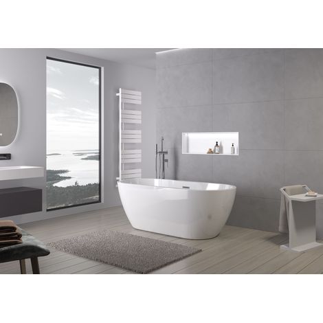 Bernstein – Baignoire îlot Roma Plus 2.0 acrylique 165,5 x 74,5 x 58 cm – Construction à double paroi – Drain central avec fonction pop-up – Blanc brillant