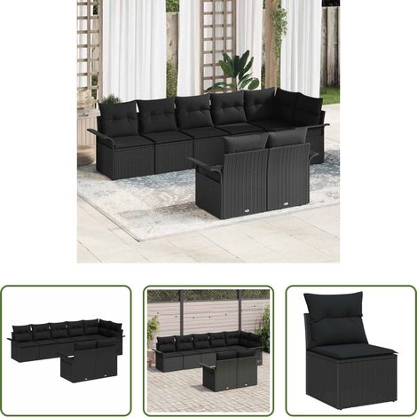 Poly-Rattan - Gartensofa-set mit Kissen 8 pcs Schwarz Poly-Rattan (1/5)
