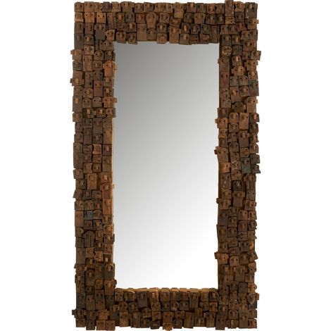 Miroir bois naturel effet sculpté esprit authentique et moderne - Bois naturel effet sculpté foncé (1/5)