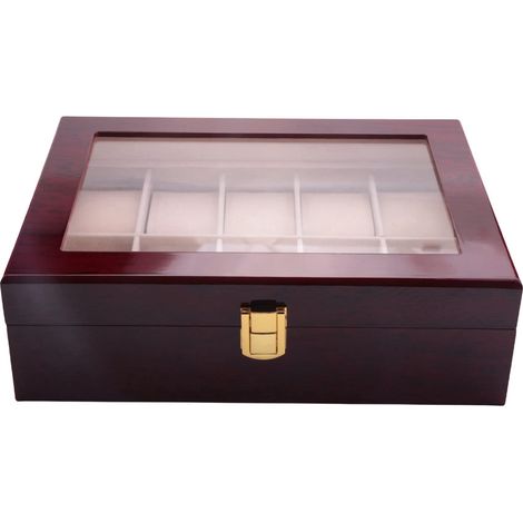 Caja de madera roja para relojes con 10 compartimentos y cajón - Estuche de almacenamiento para hombres y coleccionistas. (1/5)