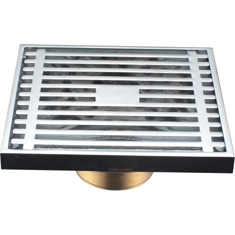 Siphon de sol carré pour salle de bain, anti-odeurs, en chrome poli, 10 cm x 10 cm (1/5)