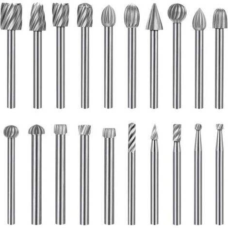 20 Pcs Fraises Rotatives,Jeu de Fraises en Carbure,HSS Burrs Rotatives Embouts Compatible avec Dremel,Tige 1/8''(3mm) Outil Rotatif Pour Meuleuse Travail du Bois, Polissage Métal, Gravure, Perçage (1/5)