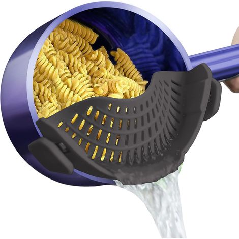 Passoire en silicone avec clip, adaptable à toutes les casseroles – idéale pour égoutter les pâtes, la viande, les légumes et les fruits. (1/5)