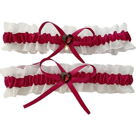 Set di 2 giarrettiere da sposa rosse, giarrettiere da sposa elastiche in pizzo rosso, giarrettiere da sposa taglie forti, giarrettiere per abito da sposa con fiocchi e pendenti