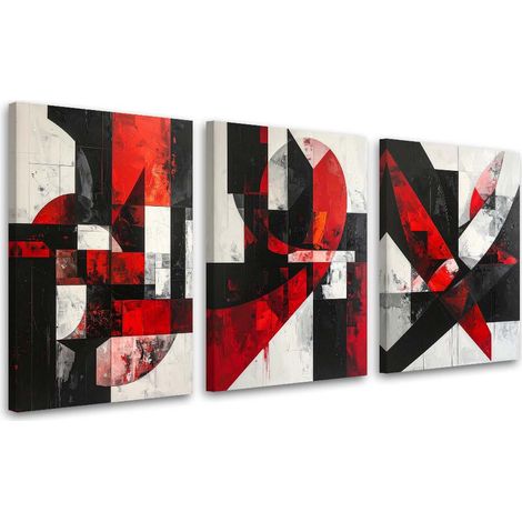 Tableaux sur toile lot  Abstraction rouge : formes et formes 3 x 20x30