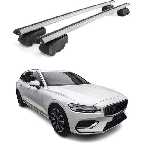 OMAC Barres de toit en aluminium pour Volvo V60 II 2019-2026 – City Crash – ISO/PAS 11154:2006 – Antivol inclus – Charge max 75 kg – 2 barres Argent (1/4)