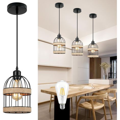 HEMVOR Plafonnier suspension E27 rotin marron bohème 1 lumière (1/5)