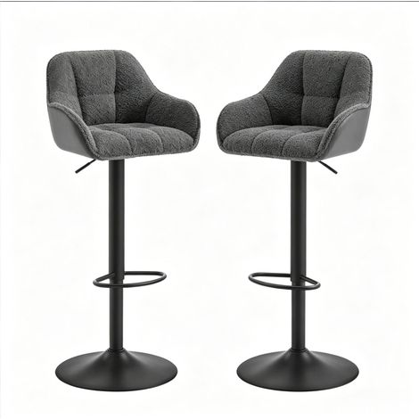 Set 2 sgabelli da bar girevoli regolabili in chenille e velluto a coste grigio scuro (1/5)