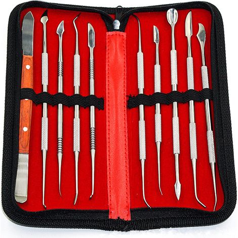 10 outils de sculpture sur cire, acier inoxydable, double embout, étui inclus, pour modelage cire, argile et poterie (1/5)