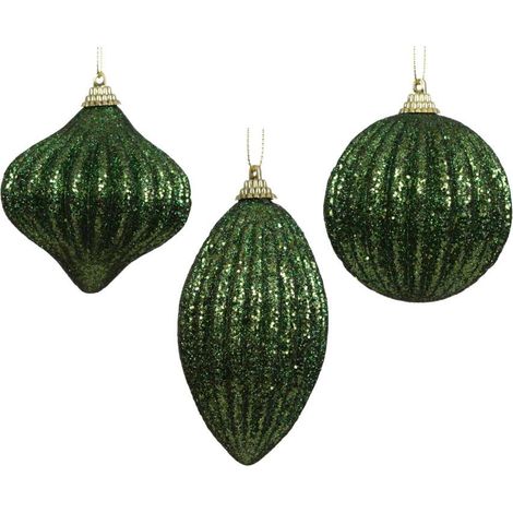 Decoris Palline Natalizie Verde Abete Glitterate 8 cm Set Assortito