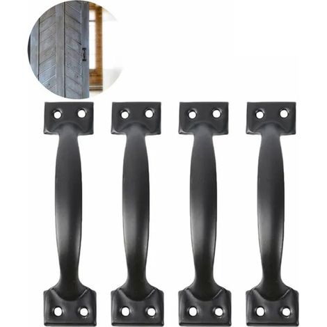 Tiradores para puertas de granero, aptos para puertas de vallas de madera, armarios de cocina, cajones de muebles, etc. (negro) - Paquete de 4 (1/4)