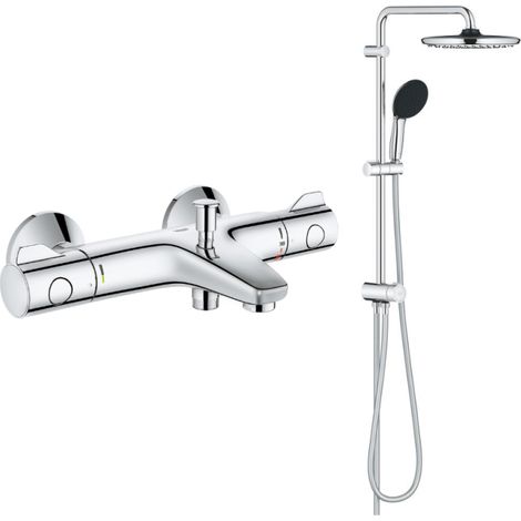 Pack mezclador termostático para baño/ducha GROHE Grohtherm 800 + columna de ducha cromada GROHE Vitalio Start 250