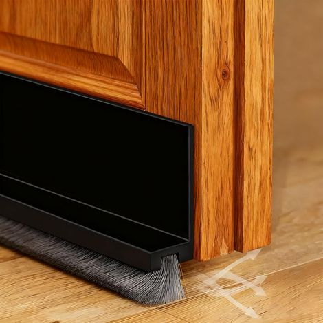 100cm Noir Brosse Bas de Porte, Boudin de Porte Isolant avec Un Pinceau, Auto-adhésif et Peut être Coupé à la Taille, Joint Brosse Isolation Phonique Porte pour Anti-Froid, Anti-Poussière (1/5)