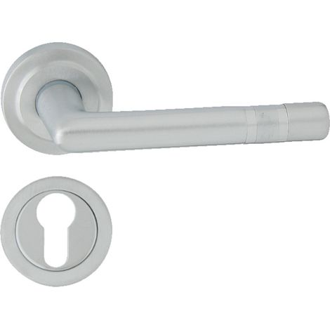Domino poignee de porte pallas r m50 m6 pz poignee avec plaque pz pour cylindre profile chrome satinebrillant