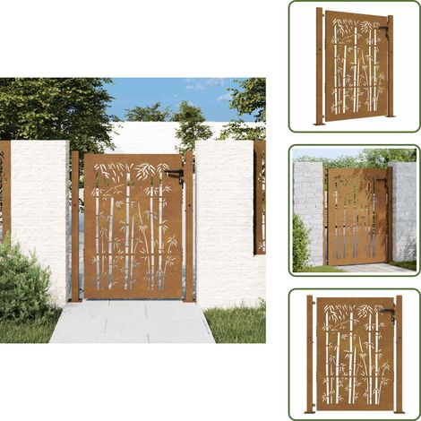The Living Store Puerta de jardín 100x125 cm de acero corten con diseño de bambú - Acero corten