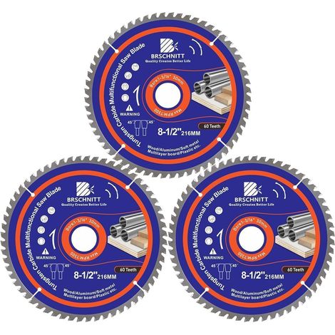 Kreissägeblatt 216mm 60Zähne für Holz, Metall, Alu, Kunststoff (3 Stück) (1/5)