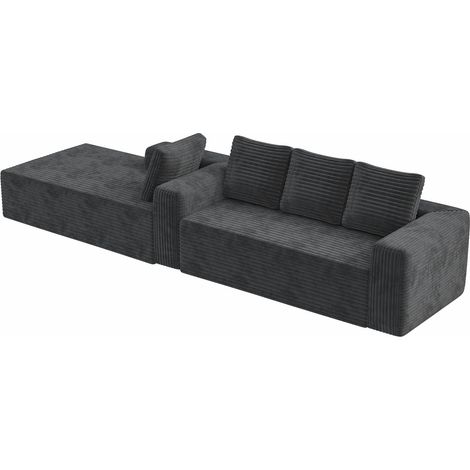Modulares L-Ecksofa mit rechter Chaiselongue aus grauem Cord-Samt MODENUIT (1/5)