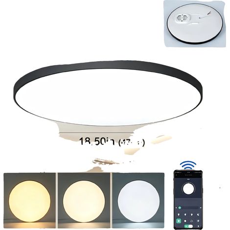 Lámpara de techo con control inteligente y opciones de regulación de intensidad, 47 cm (18,50 pulgadas) - Negra (1/2)