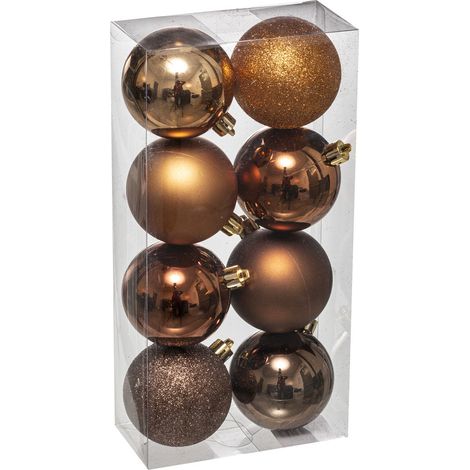Déco de sapin Lot de 8 Boules de Noël D 7 cm - Bronze et Marron - Feeric Christmas
