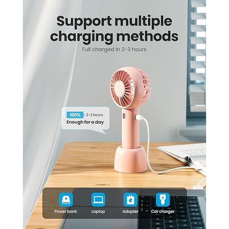 Ventilateur électrique portable rose - Mini brise-vent frais pour maison, batterie à refroidissement solide, petit appareil de bureau silencieux, usage domestique (1/5)
