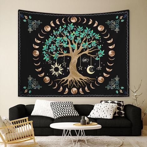 Tapisserie Arbre de Vie 130 x 150 cm, Décoration Naturelle, Couvre-lit, Jeté de Lit pour Maison, Salon, Chambre, Dortoir, Décoration (C) (1/4)