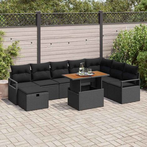 Teenpull – Gartensofa-set 9 Stk. Schwarz Poly-Rattan (1/5)