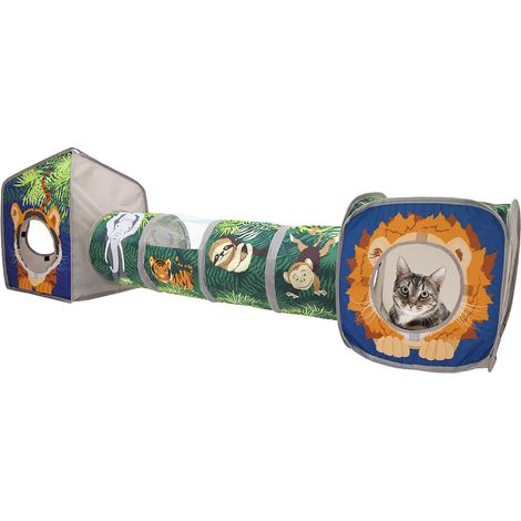 Ensemble Cube Pliable Jungle pour Chat : lit, Tunnel et Jouet (1/5)