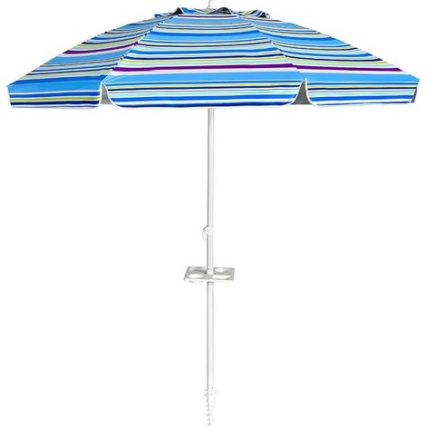 COSTWAY Ombrellone da Spiaggia 2,2 m, Ombrellone Tondo con Protezione Solare, Ombrellone Portabile con Borsa di Trasporto, Blu (1/5)