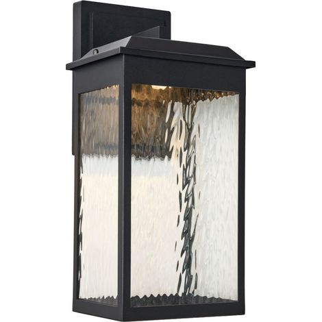 Litecraft Saxon Wall Light Large Outdoor Water Rippled Glass LED Lantern - Black (1/5)
