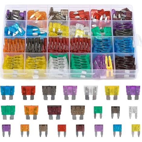 300PCS Mini Medium Size Fuses with Extractor for Car Motorcycle 2A 3A 5A 7.5A 10A 15A 20A 25A 30A 35A 40A Standard Blade Fuse Kit for Cars, Boats, Motorcycles (1/5)