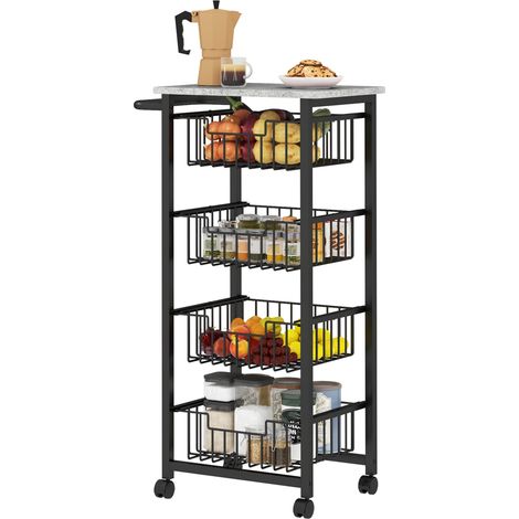 Carro de cocina 4 niveles 49.5 x 31 x 91 cm con bandeja con ruedas de las cuales 2 con freno útil elegante de MDF gris claro 210001049 (1/4)