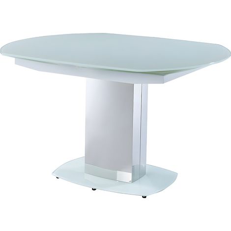 Vente-Unique – Table extensible en verre trempé et métal – Rallonge papillon pour 6 à 8 personnes – Longueur 130 cm (extensible à 190 cm) – Coloris blanc (1/4)