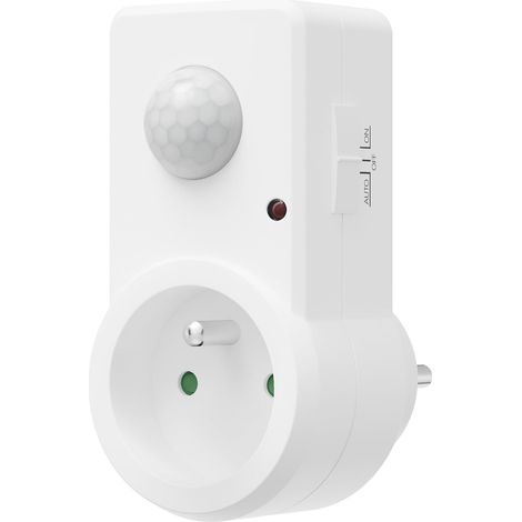 1 prise avec détecteur de mouvement, pir intérieur, 120°/9 m, réglage lux et durée, 300 w inductif / 1200 w ohmique, blanc (1/5)